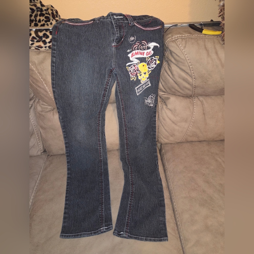 Jazzie's Denim Jeans with Red and Yellow Accents 7/8